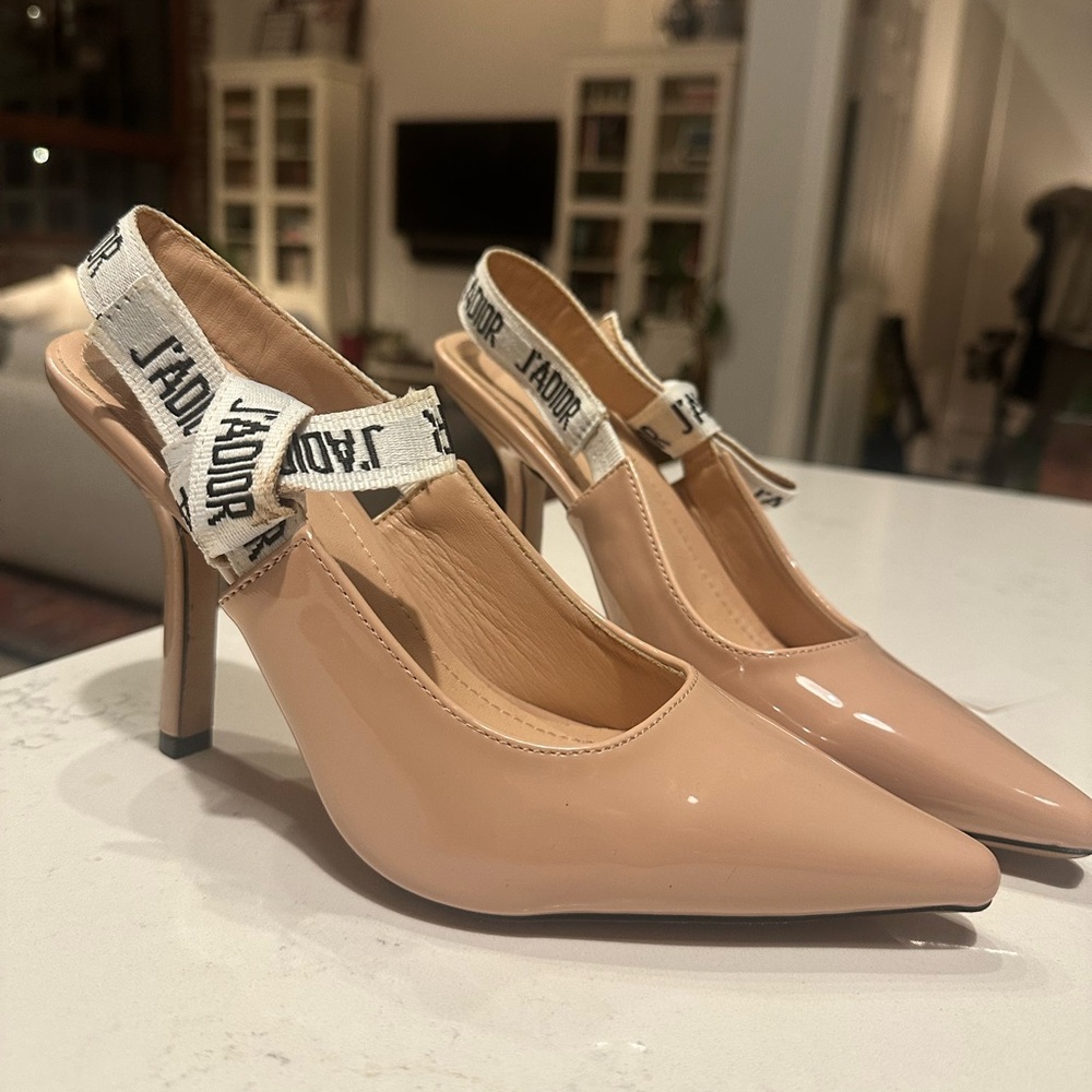 Dior Beige Patent Slingback Heels